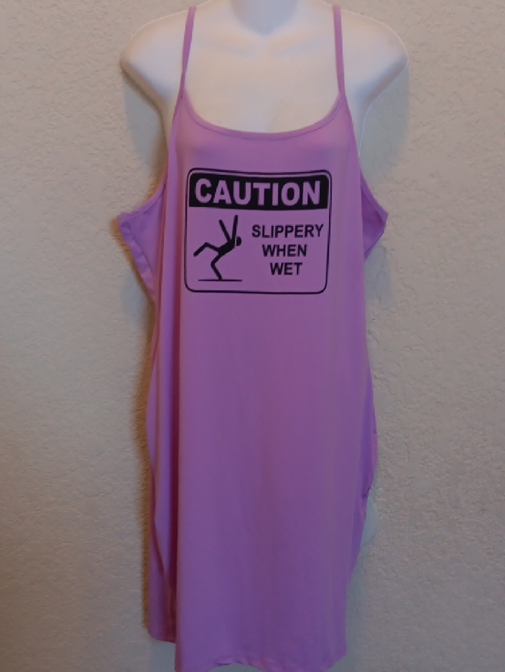 Shein Lilac Slip Dress with 'Caution Slippery When Wet' Graphic 3XL
